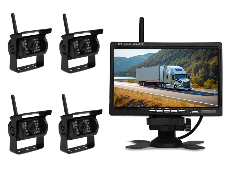 Bezdrátový digitální parkovací a couvací set s čtyřmi kamerami a monitorem 7", 12-24V