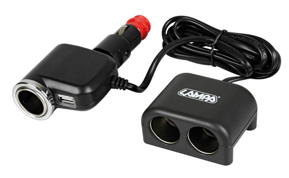 Roztrojka autozapalovače s USB a prodloužením 200cm