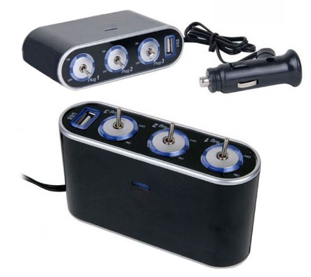 Roztrojka s USB a LED osvětlenými vypínači, 12/24V