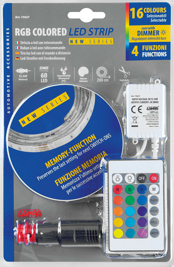 RGB barevný LED pásek, 12/24V - 200 cm