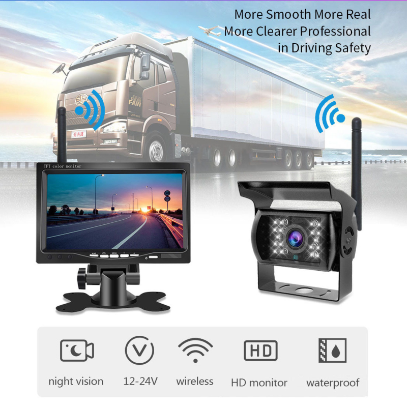 Bezdrátový digitální parkovací a couvací set s jednou kamerou a monitorem 7", 12-24V