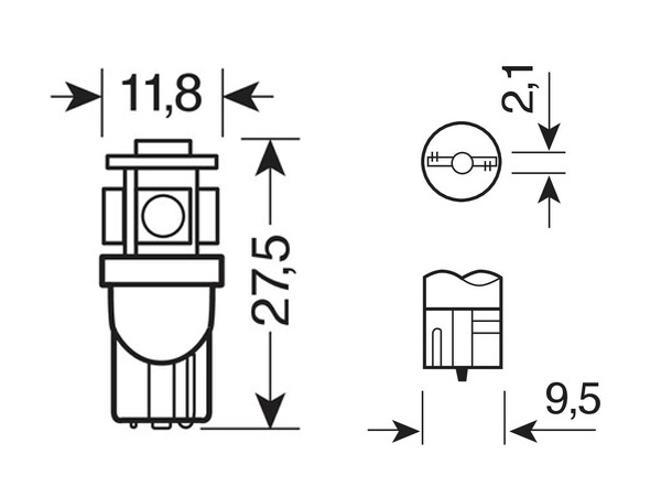Žárovka 5xLED, 24-28V, T10 W2,1x9,5d - bílá