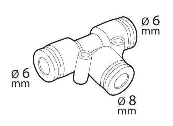 Vzduchová spojka typ T, ø 6-6-8mm - plastová