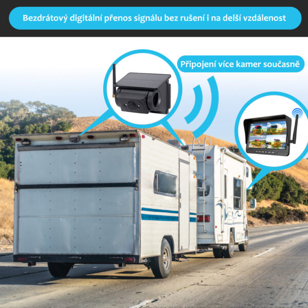 Bezdrátový parkovací a couvací set – monitor 7″+ solární kamera