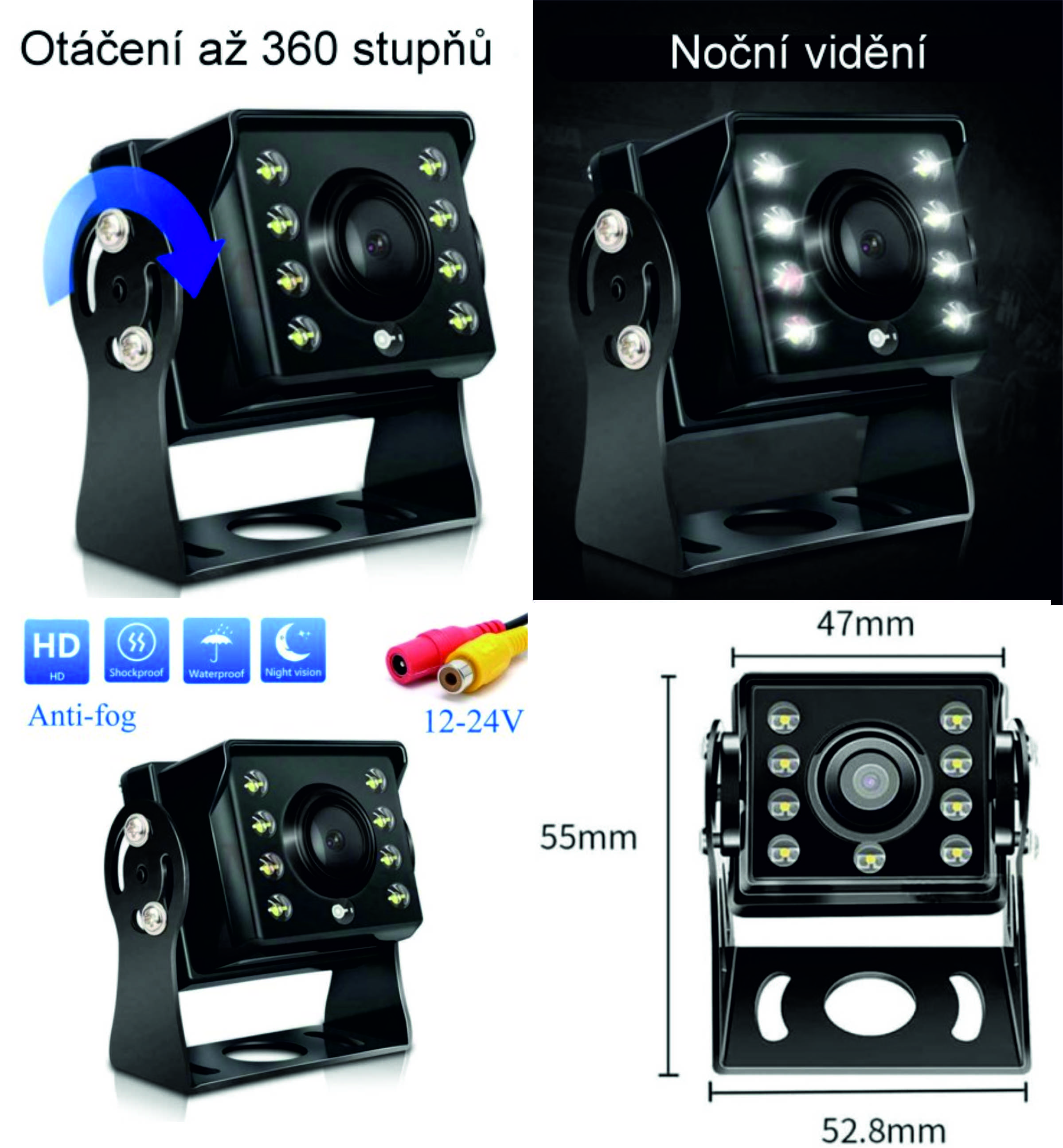 AHD parkovací a couvací kamera s nočním viděním 12-24V