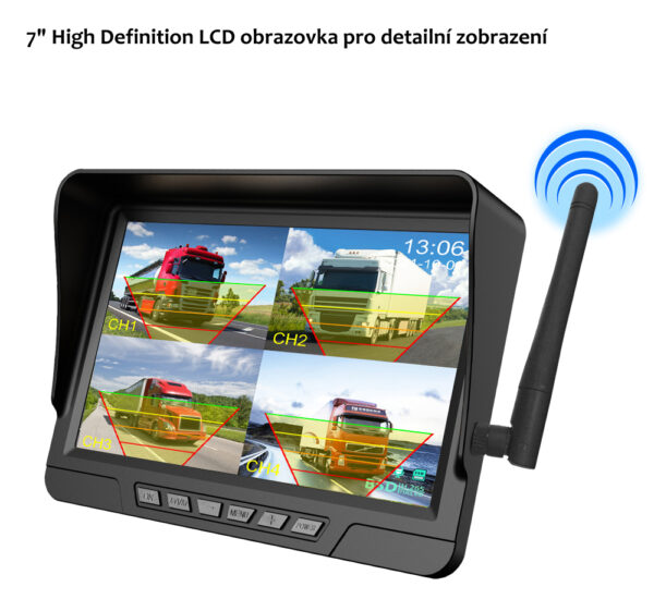 Bezdrátový parkovací a couvací set – monitor 7″+ solární kamera