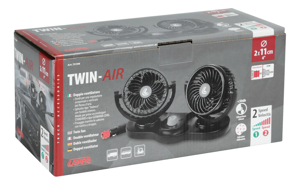 Dvojitý ventilátor Twin-Air, 2 rychlosti, 24V, Ø 10cm