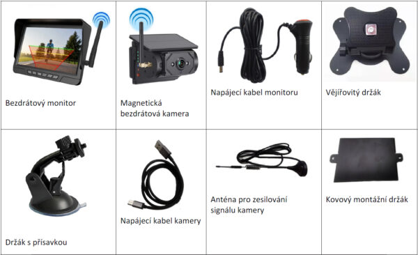 Bezdrátový parkovací a couvací set – monitor 7″+ solární kamera