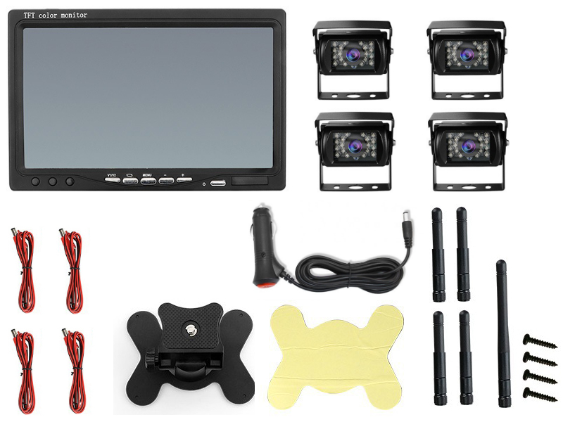 Bezdrátový digitální parkovací a couvací set s čtyřmi kamerami a monitorem 7", 12-24V