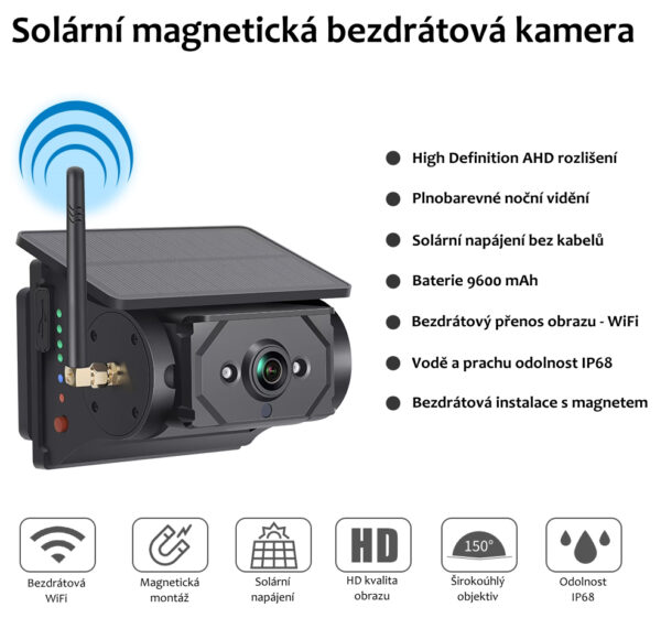 Bezdrátový parkovací a couvací set – monitor 7″+ solární kamera